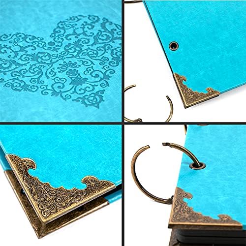 Photo Album DIY Scrapbook, 10x10 inch 50 Pages Vintage Leather Cover Three-Ring Binder Picture Booth Albums + 9 Colors 408pcs Self Adhesive Photos Corners for Personalized Memory Keep (Cyan) - Image 3