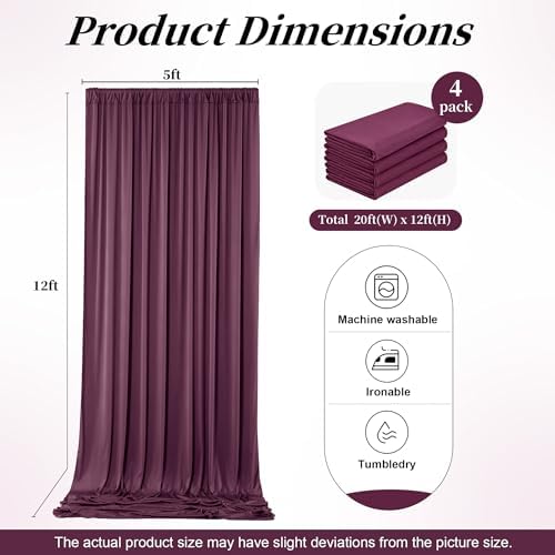 20ft x 12ft Burgundy Backdrop Curtains for Parties, Wrinkle Free 4 Panels Photo Backdrop Drapes Back Drop Cloth for Wedding Birthday Photography Background Decor - Image 7