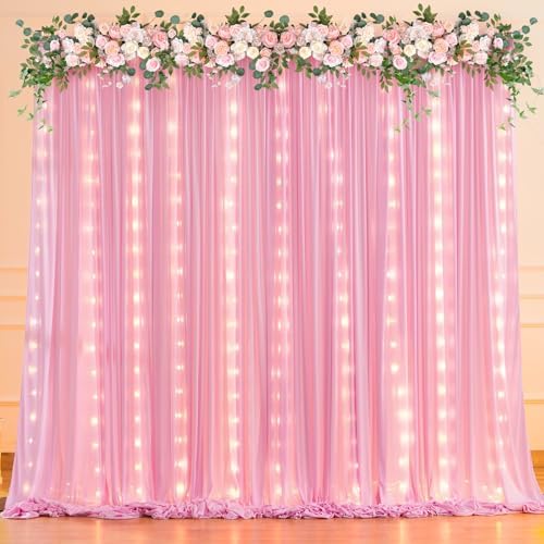 10x10ft Pink Backdrop Curtains with Lights Photo Drapes Wrinkle Free Fabric Backdrop Curtain for Wedding Birthday Party Baby Shower Bridal Shower Home Party Background Decorations - Image 2