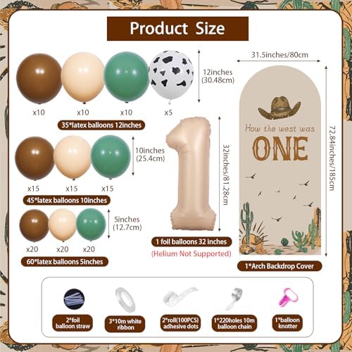 How the West Was One Decorations Arch Backdrop Covers and Balloon Garland Arch Kit 6ft Western Cowboy First Birthday Decorations for Baby Boys Cowboy First Rodeo Bday Decors Supplies - Image 5