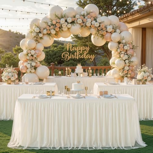 4 Pack Ivory Tablecloths for 6 Foot Rectangle Tables Ivory Table Cloth Rectangle Tulle Tablecloth 6ft Cream Stretch Spandex Table Covers for Wedding Baby Shower Birthday Party Banquet Desk Table Skirt - Image 4
