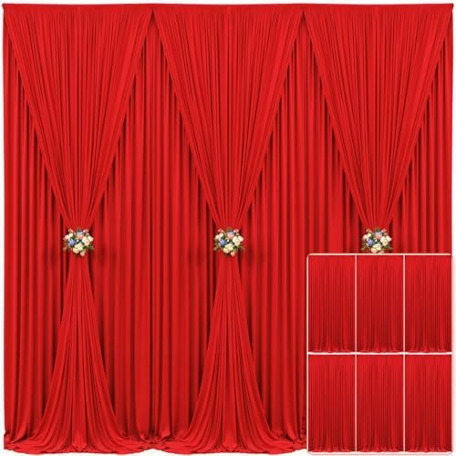 6 Panels Red Backdrop Curtain for Parties Wedding Wrinkle Free Red Photo Curtains Backdrop Drapes Fabric Decoration for Birthday Party Baby Shower Christmas 30ft(W) x 10ft(H) by Tao-GePartyDecorations