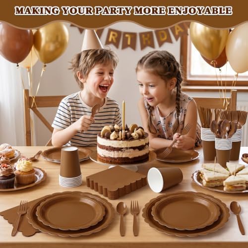 Vyntra 350 Pcs Brown Paper Plates and Napkins Party Supplies - Image 7