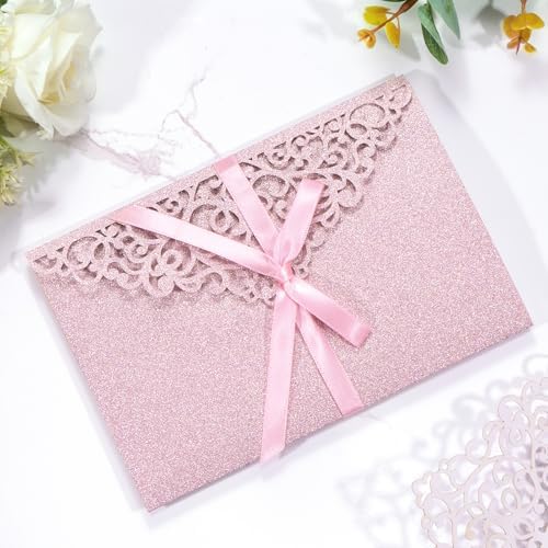Pink Laser Cut Wedding Invitations 25pcs Tri-Fold Wedding Invitation Kit - Image 6