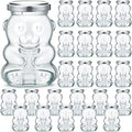 Patelai 24 Pack 9.5 oz Glass Bear Shaped Honey Jars with Lids Reusable Small Tilted Bear Glass Bottles Containers Dispenser for Candies, Birthday Wedding Party Favors (Classic, Silver) by Patelai