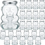 Patelai 24 Pack 9.5 oz Glass Bear Shaped Honey Jars with Lids Reusable Small Tilted Bear Glass Bottles Containers Dispenser for Candies, Birthday Wedding Party Favors (Classic, Silver) by Patelai