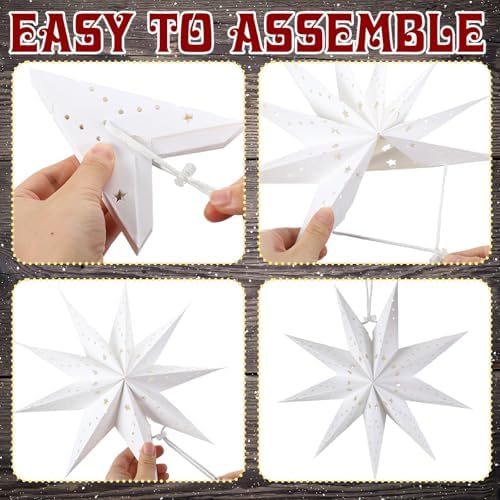 Youyole 12 Set Christmas Paper Star Lantern with Lights, 9 Pointed - Image 4