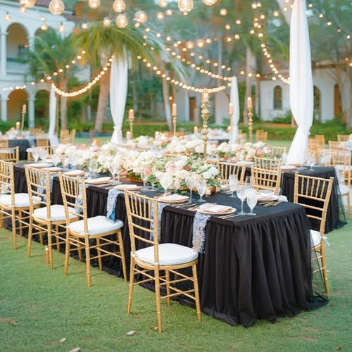 Black Table Cloth Rectangle 6ft, Black Tulle Table Skirt Table Cover 6 Foot Rectangle Table Desk Skirt Birthday Party Wedding Banquet Tablecloth Buffet Fabric Elastic Stretch Fitted Ruffle Tablecloth - Image 2