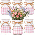 Domensi 6 Pcs Farmhouse Metal Flower Vase, Pink Gingham Table Centerpiece by Domensi