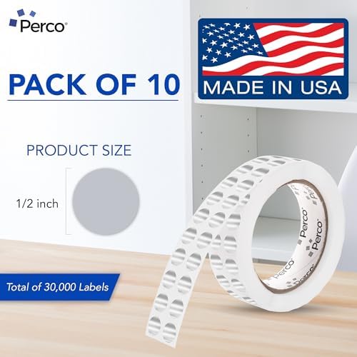 Perco Metallic Silver Perforated Round Circle Dot Sticker 1/2-Inch Labels — 10 Rolls, 30,000 Stickers — Packaging, Labeling for Asset Tags, Equipment ID & Modern Coding, Strong Adhesive — Made in USA - Image 2
