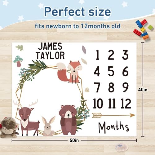 Custom Name Baby Milestone Blanket - Baby Milestone Monthly Blanket with Double Sided for Boy Girl Baby Photography Props - Bear Print Gifts for Kids Infant (FixedSize) - Image 3