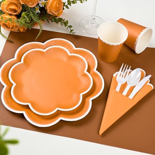 350 Pcs Fall Orange and White Paper Plates and Napkins Set, Serve 50 Guests - Image 3