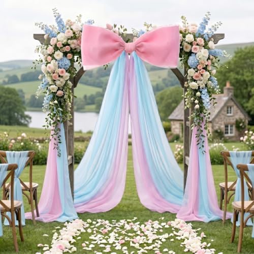 39x70 Inch Extra Large Pink and Blue Bows, Giant Tulle Bow Gender Reveal Backdrop Decorations, Boy or Girl Baby Shower Party Arch Wall Hanging (Pink and Blue) - Image 6