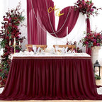 Burgundy Table Skirt for Party：2 Layer Chiffon Table Skirts Rectangle Tables Baby Shower Wedding Birthday Decorations 9FT by QueenDream