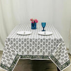 Ridhi Evergreen Grace Hand Block Print Cotton Tablecloth 108x60 Inch - Image 2