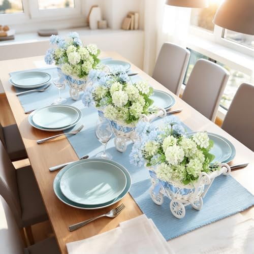 3 Pack Blue Rattan Stroller Baby Shower Table Centerpiece - Image 5