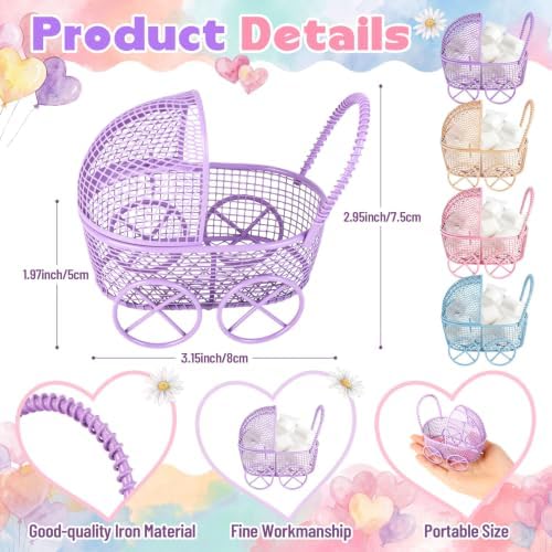 Threehoney 12 Pcs Baby Shower Mini Carriage Decoration, Multicolor - Image 2