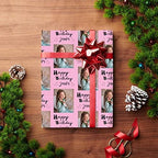 MyPupSocks Personalized Photo Wrapping Paper, Happy Birthday with Name Photo Pink Custom Gift Wrapping Paper with Picture for Teens Women Men Mom Dad Birthday Wedding Anniversary 58x23 5 Rolls - Image 4