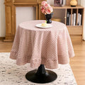 vctops Farmhouse Khaki Plaid Ruffle Table Cloth, Boho Cotton Linen Tablecloth, Washable Table Cover for Round Table Baby Shower Kitchen Party Wedding Decor (Khaki,70") by vctops