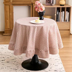 vctops Farmhouse Khaki Plaid Ruffle Table Cloth, Boho Cotton Linen Tablecloth, Washable Table Cover for Round Table Baby Shower Kitchen Party Wedding Decor (Khaki,70") by vctops