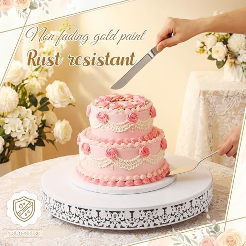 Wenqik 18 Inch White Cake Stand Set Metal Round Cupcake Dessert Stand with Cake Cutting, Flower Spatula Wedding Cupcake Pastry Display Candy Holder Display for Wedding Party Birthday Baby Shower - Image 4