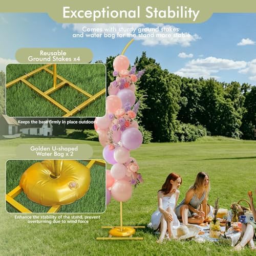 EMART Balloon Arch Stand 7.5 X 6.2FT Set of 2 Gold Half Wedding Arch Stand - Image 6