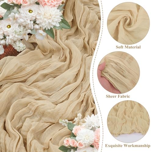 20 Pack Beige Cheesecloth Table Runner 10FT Long Boho Gauze Fabric Table Runner Vintage Rustic Sheer Runners for Wedding Party Bridal Baby Shower Table Decorations - Image 3