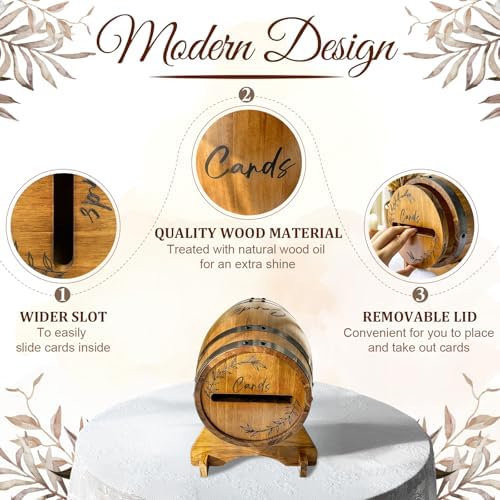 OurWarm Wooden Wedding Card Box for Party with Base, Brown Whiskey Barrel Gift Card Box Holder for Cards Envelops and Money, Rustic Wedding Decor for Graduation Baby Shower Birthday Party - Image 4