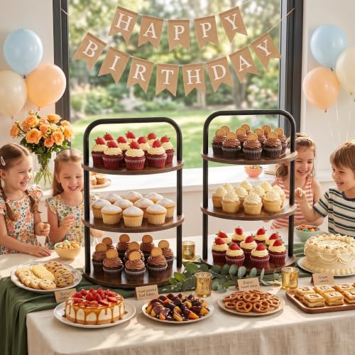Wooden Cupcake Stand 2 Pack, Large Cupcake Tower Stand for 50 Cupcakes, 3 Tiered Wooden Serving Trays Stand, Soporte para Cupcakes, Dessert Table Display - Image 4