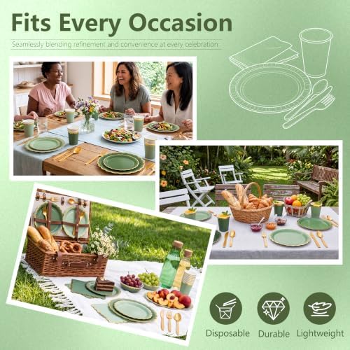 Kochorie 336PCS Sage Green Disposable Dinnerware Set Serves 48 Guests - Image 5
