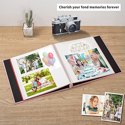 Large Photo Album Self Adhesive 4x6 8x10 10x12 13"x12.8" Magnetic Scrapbook Album 12.6"x11" Inch 60 Sticky Pages Linen Cover DIY Photo Album with A Metallic Pen and DIY Stickers(Pink) - Image 2
