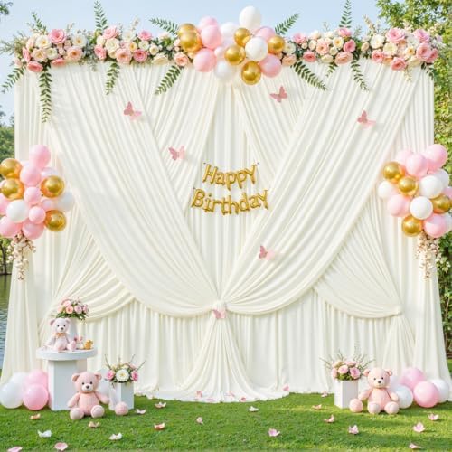 4 Panels Ivory Backdrop Curtain for Wedding Parties Wrinkle Free Ivory Photo Curtains Backdrop Drapes Fabric Decoration for Baby Shower Photoshoot 20ft(W) x 10ft(H) - Image 2