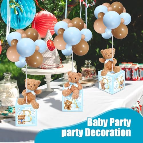 Lenwen 6 Sets Baby Letter Boxes Baby Shower Decor, Bear, Blue - Image 5