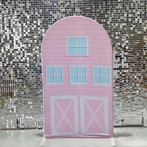 Pink Barn Door Arch Backdrop Cover for Cows Farm Birthday Party Arched Background Stand Stretchy Fabric Covers Baby Shower Cake Banquets Parties Decorations 4x7FT - Image 2