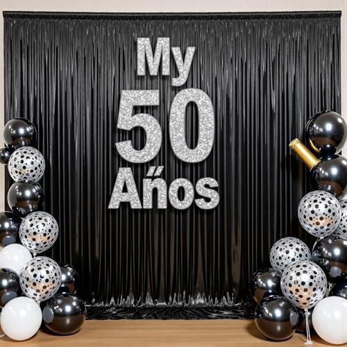 10ftx10ft Shimmer Black Sequin Backdrop Curtain for Parties, Thick Wrinkle Free Glitter Backdrop Drapes Photo Back Drop Curtains for Birthday Wedding Halloween Photography Background-2 Panels 5x10ft - Image 4