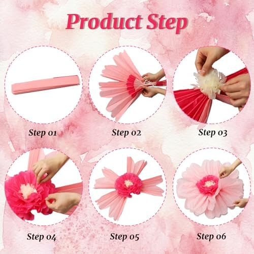 Giegxin 6 Pcs 31.5", 24" Large Pink White Yellow Crepe Paper Flowers - Image 3