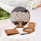 Tree Wedding Guest Book Alternative, Unique Drop Box Frame with Wooden Leaves, Rustic Wedding Decoration, Personalized Guestbook Set with Markers Stand for Reception Anniversary (Round, Mix Green Tr) - Image 2