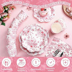 Newtay 250 Pcs Pink Floral Disposable Paper Plate Napkins - Image 3