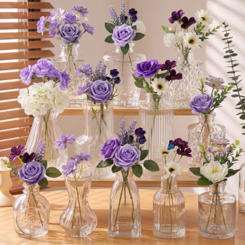 36 Pcs Artificial Flowers Table Centerpiece, Purple Series, Clear by Ferrochef