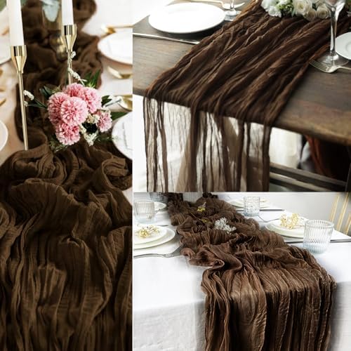 6FT 20 Pack Brown Cheesecloth Table Runner 20 x 120 Inch Long Boho Fabric Rustic Cheese Cloth Table Runner for Wedding Bridal Shower Baby Shower Gauze Sheer Birthday Party Table Decorations - Image 6