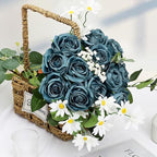 48 PCS Teal Roses Artificial Flowers, Silk - Image 5