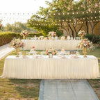 Champagne Tablecloth for 8 Foot Rectangle Tables, Ruffle Tulle Table Skirt for Rectangle Table 8ft Tables Cover Fitted Banquet Birthday Party Wedding Tablecloth Elastic Stretch - Image 3