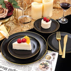 WDF 150PCS Black Plastic Plates - Black and Gold Plates Disposable - 25 Guest Disposable Dinnerware Sets for Party/Wedding/Halloween - Image 3