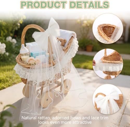 15.7 In Woven Rattan Stroller Shaped Flower Basket，Wicker Stroller Basket - Image 6