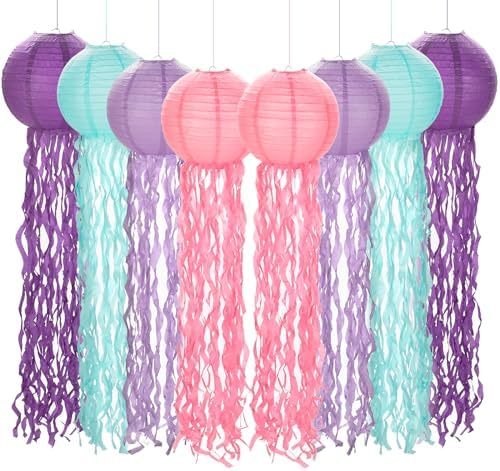11" Blue Hanging Jellyfish Paper Lanterns Decor - Under The Sea Party & Mermaid Birthday Decorations, Baby Shower, Nautical Events, Ocean Birthday Party Decorations & Beach Room Decor (Set of 8) by Unknown