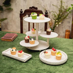 GENMOUS Wood Cake Stands Set of 3, 4 Tier Serving Tray Cupcake Stand, Beaded Rustic Dessert Tower, Round Rectangular Dessert Trays Platters for for Wedding Baby Shower Tea Party (White) - Image 4