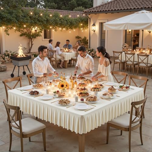 Wish Care 2 Pack Ivory Spandex Tablecloths for 60x60 Inch Square Tables, Stretch Fitted Table Clothes with Pleated Ruffle Skirt for 60” Table, Wrinkle Free and Elastic, for Party Kitchen Home Dining - Image 4