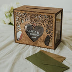 2B1WEDDING Wooden Personalized Wedding Card Box - Customizable Rustic Wedding Box for Cards and Money Elegant with Tree Design - Card Holder for Bridal Shower, Birthday Gift - Image 2