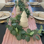 Leinuosen 8 Set 10 Ft Light Pink Cheesecloth Table Runner Wedding Decor with 6 Ft Eucalyptus Garland, Boho Gauze Table Centerpiece Runner for Wedding Baby Shower Birthday Party Decoration - Image 4