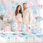 Gone Fishing Gender Reveal Decorations Tableware Set, 177 PCs Fish He or Fish She Supplies with Plates, Napkins, Forks, Banner, Tablecloth for Baby Shower Party, Serves 24 Guests - Image 6